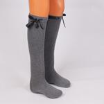 Сиви 3/4 дамски чорапи с черна сатенена панделка