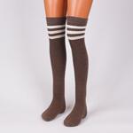 Кафяви дамски 7/8 чорапи с три бели ленти