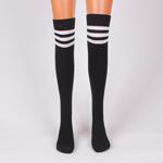 Черни дамски 7/8 чорапи с три бели ленти