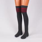 Дамски 7/8 чорапи в цвят графит с три червени ленти