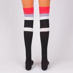 Черни дамски 7/8 чорапи  с райе в червено, бяло и сиво