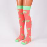 Неоново оранжеви 7/8 дамски чорапи със зелени цветя