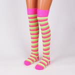 Дамски 7/8 чорапи с раиран десен в неонови цветове