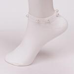 Бели памучни дамски чорапи тип терлик с бели перлички
