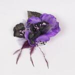 Декоративно цвете в лилав и черен цвят с брокат и пера