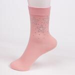 Дамски къси чорапи в цвят пудра с цветя от камъчета