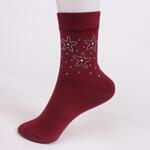 Тъмно червени къси дамски чорапи с цветя от камъчета