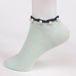 Дамски чорапи в ментов цвят с ламе и перли