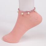 Дамски чорапи в цвят пудра с ламе и перли