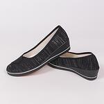 Черни платнени дамски обувки със сребрист акцент