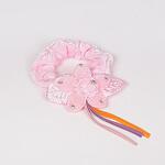 Плюшен розов ластик за коса с цвете