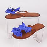 Летни кожени кафяви чехли със сини листа