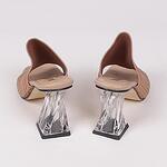 Дамски чехли с прозрачен висок ток в млечно кафяв цвят