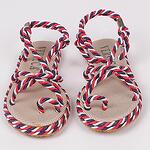 Летни дамски сандали от въже в червен, бял и син цвят