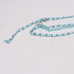 Дамски метален сребрист колан с тюркоазена сатенена панделка и перли