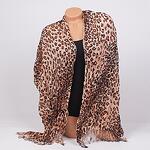 Стилен дамски шал в бежов меланж с леопардов принт