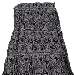 Стилен дамски шал в сиво и черно с орнаменти и ресни