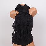 Черен плетен дамски шал с ефектен дизайн