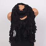 Черен плетен дамски шал с ефектен дизайн