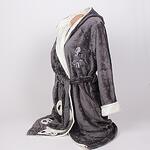 Дамски халат от софт в графитен цвят с качулка и мече