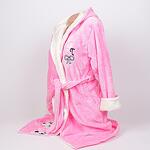 Розов дамски халат от софт с качулка и мече