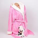 Розов дамски халат от софт с качулка и мече