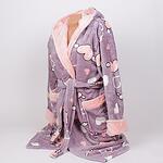 Сив дамски халат от софт с качулка на сърца в бяло и розово