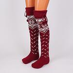 Коледни дамски 7/8 чорапи в цвят бордо с бели снежинки