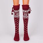 Коледни дамски 7/8 чорапи в цвят бордо с бели снежинки