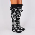Черни коледни дамски 7/8 чорапи с елени и снежинки