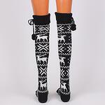 Черни коледни дамски 7/8 чорапи с елени и снежинки