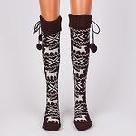 Коледни тъмно кафяви дамски 7/8 чорапи с елени и снежинки