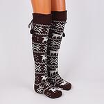 Коледни тъмно кафяви дамски 7/8 чорапи с елени и снежинки