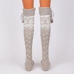 Светло сиви коледни дамски 7/8 чорапи със снежинки