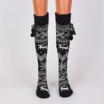 Черни коледни дамски 7/8 чорапи със снежинки и елени
