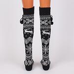 Черни коледни дамски 7/8 чорапи със снежинки и елени