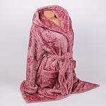 Дамски макси пухкав халат в цвят пепел от рози с флорален десен и качулка