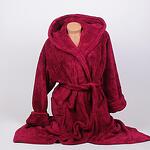 Макси дълъг халат от софт в цвят бордо с качулка