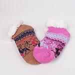 Коледен сет дамски домашни чорапи в кафяво и розово лилаво с елени