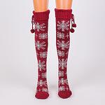 Коледни дамски 7/8 чорапи в цвят бордо със снежинки