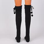 Черни дамски фигурални 7/8 плетени чорапи с помпони