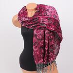 Розов дамски шал с геометричен и флорален десен