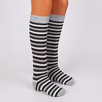 Дамски 3/4 чорапи на райе в бял, черен  и сив цвят