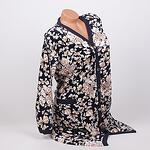 Тъмносин макси плюшен дамски халат с бежови цветя