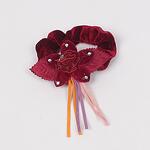 Плюшен ластик за коса с цвете в цвят бордо
