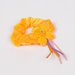 Оранжев плюшен ластик за коса с цвете