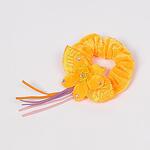 Оранжев плюшен ластик за коса с цвете