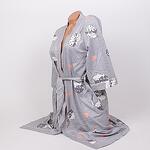 Дамски памучен халат в сив меланж с таралежчета