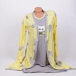 Халат и пижама за бременни и кърмачки в сиво и жълто с котета