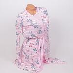 Розов халат и пижама за бременни и кърмачки с флорален десен и щъркел